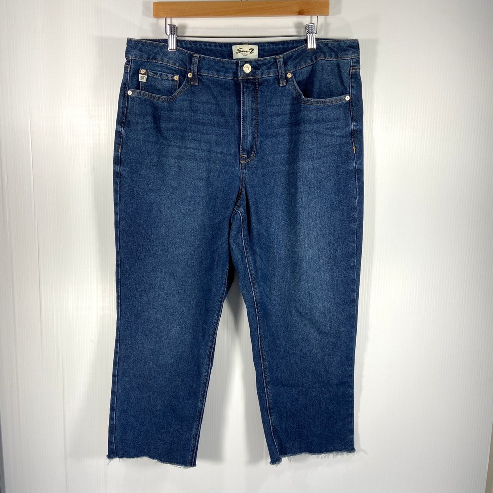 Seven7 Straight Leg Blue Denim Raw Hem‎ Cropped Jeans Womens Plus 16
